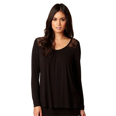 B by Ted Baker Black long sleeve jersey and lace pyjama top